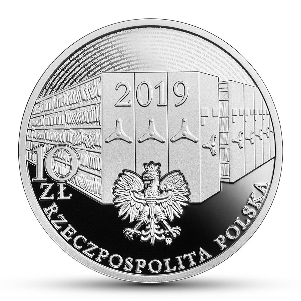 10 злотых. Указ о государственном архиве 100 лет. Польша. 2019 год.