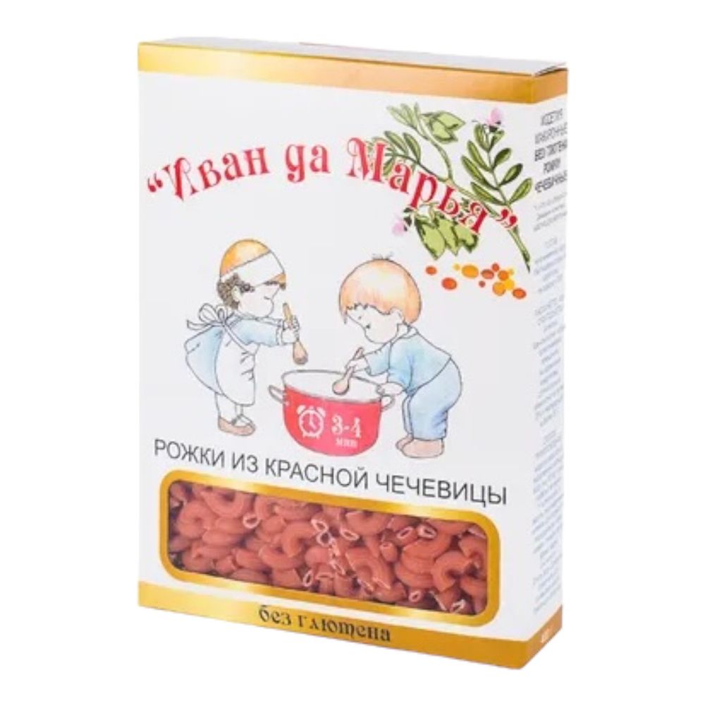 Макароны из красной чечевицы Рожки, 400 г (Иван да Марья)