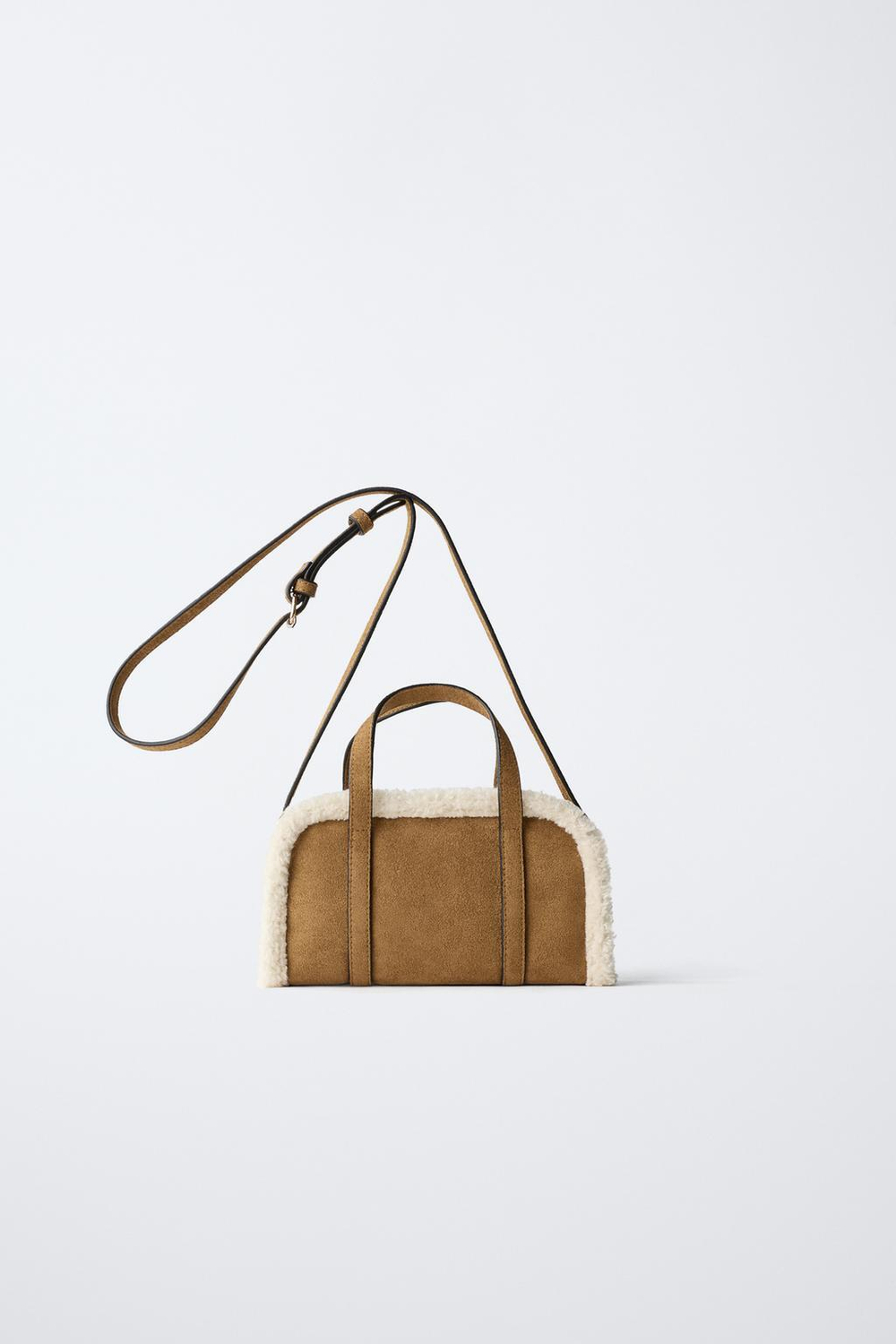 ZARA СУМКА ИЗ ОВЧИНЫ С ПЛЕЧЕВЫМ РЕМНЕМ, КОРИЧНЕВЫЙ