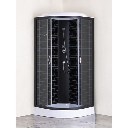 Душевая кабина Loranto 90х90х215 поддон 13см, черный кирпичный узор, прозрачное стекло 4мм, профиль черный (CS669013GB90)