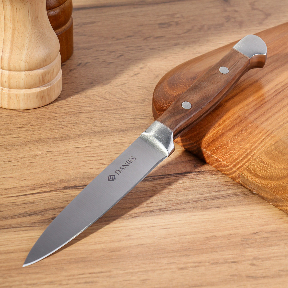 Нож кухонный Daniks, Confidence, для овощей, нерж сталь, 9.5 см, рук дерев, S-K43304-06