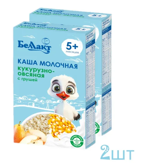 Каша молочная сухая Беллакт кукурузно-овсяная с грушей с пребиотиком 250г х 2шт