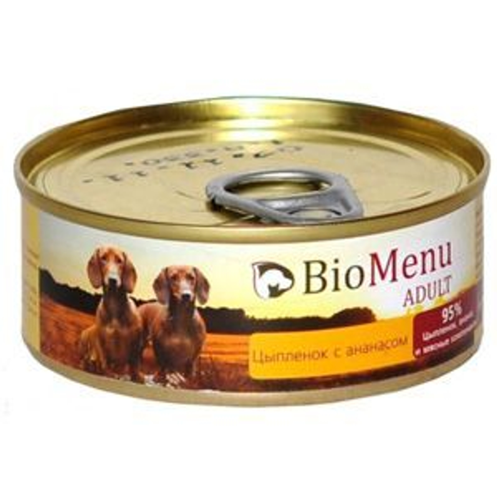 Цыпленок с Ананасами 95% МЯСО, 100г, BioMenu ADULT консервы для собак, жб