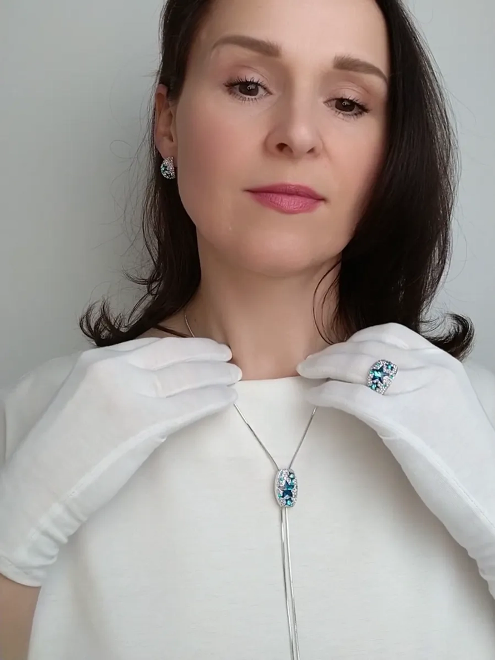 Колье-галстук Звездное небо с подвесками и кристаллами Swarovski