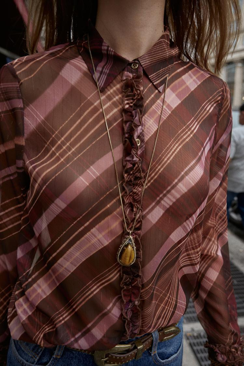 ZARA ПОЛУПРОЗРАЧНАЯ БЛУЗА В КЛЕТКУ, РАЗНОЦВЕТНЫЙ