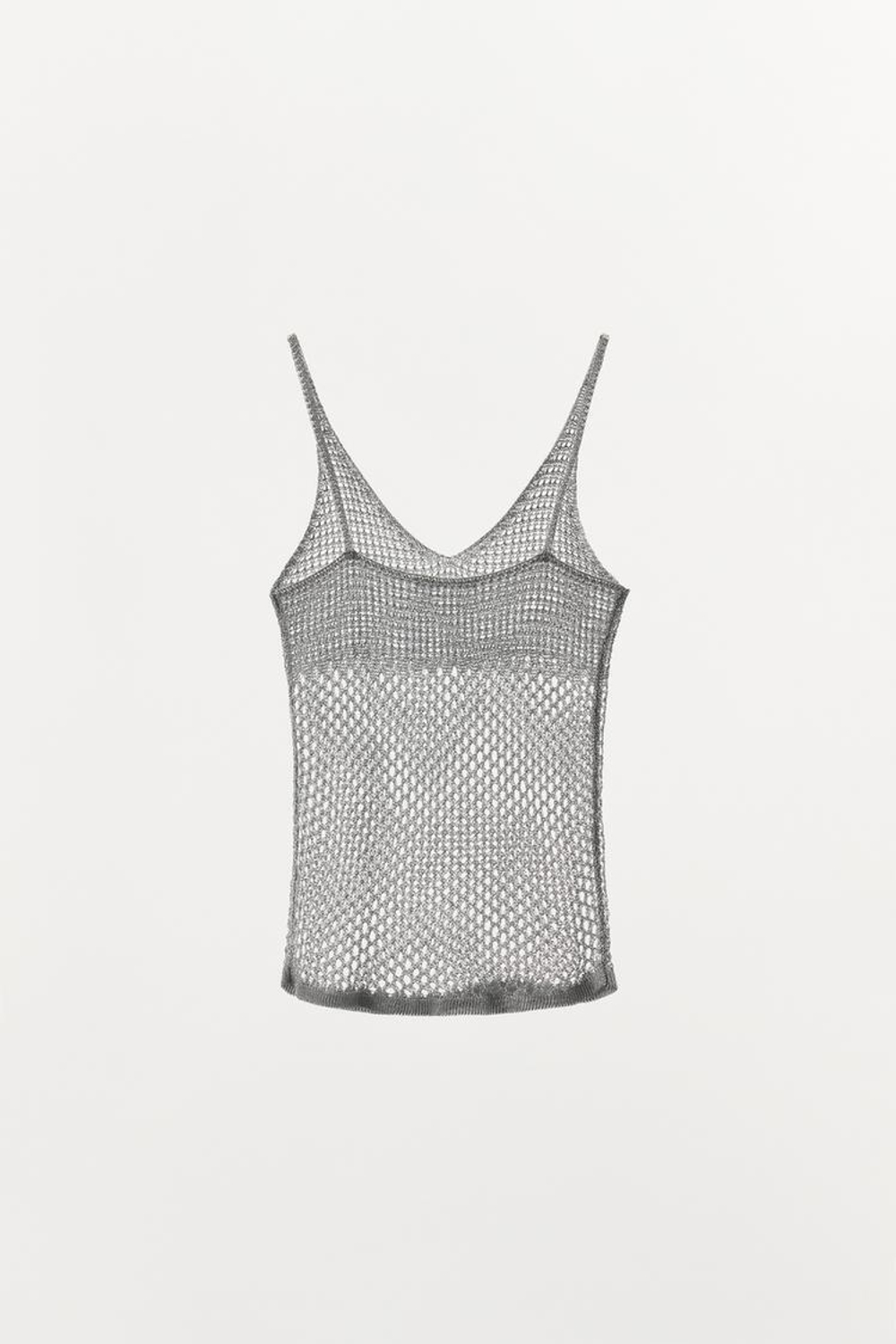 ZARA ТОП ИЗ ТРИКОТАЖА С МЕТАЛЛИЗИРОВАННОЙ НИТЬЮ, СЕРЕБРИСТЫЙ