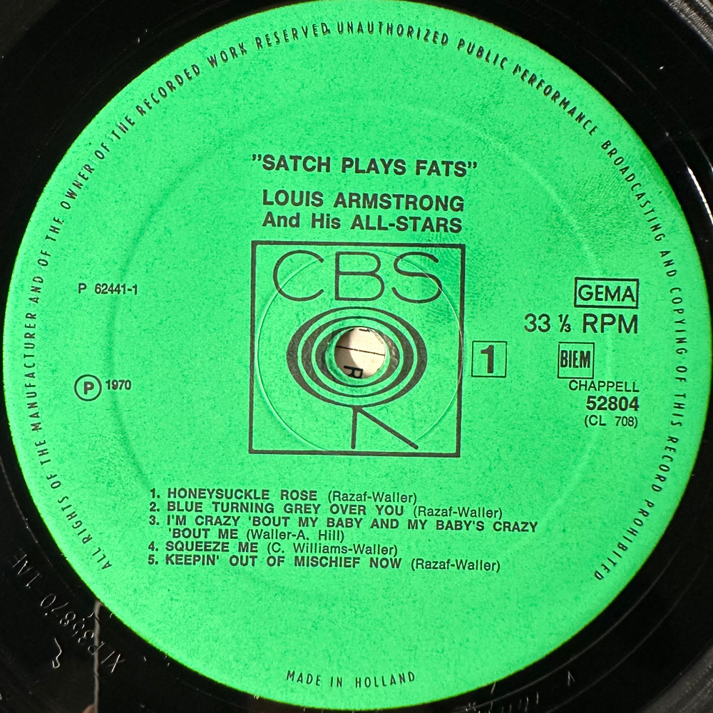 Louis Armstrong And His All-Stars ‎– Satch Plays Fats (Голландия 1970г.)