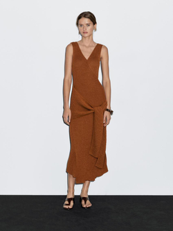 Massimo Dutti Длинное трикотажное платье внахлест, черепичный