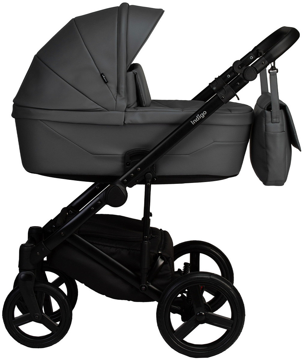 Детская коляска Indigo Lamar 3 в 1 с автокреслом Avionaut Cosmo Grey La07 т.серая кожа
