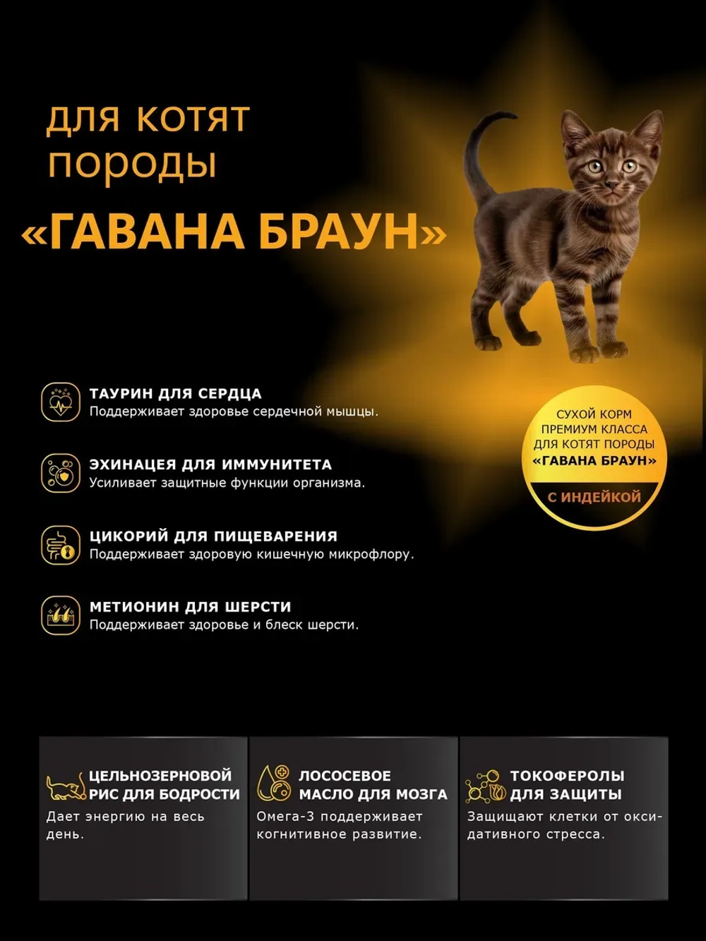 Корм сухой для котят породы Гавана браун, с индейкой, 400 гр