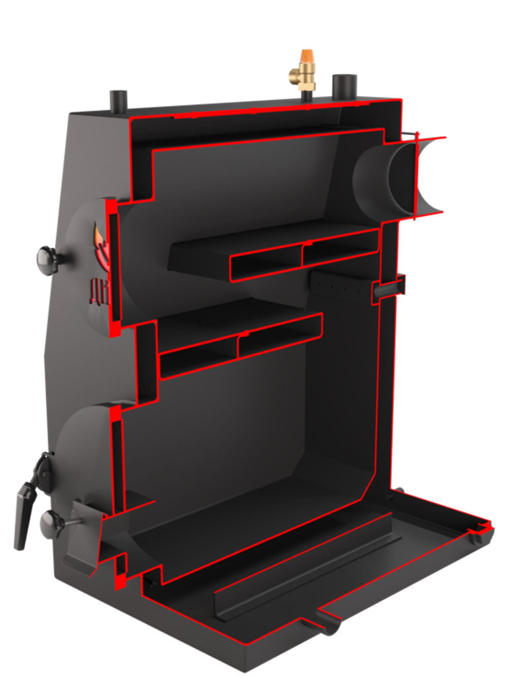 Твердотопливный котел длительного горения ДИВО-24 на 24 кВт. Помещение до 540 куб.м. В разрезе