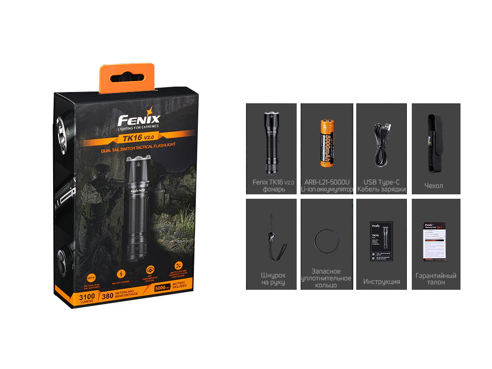 Фонарь светодиодный тактический Fenix TK16V20 Cree SST70 LED, 3100 лм, аккумулятор