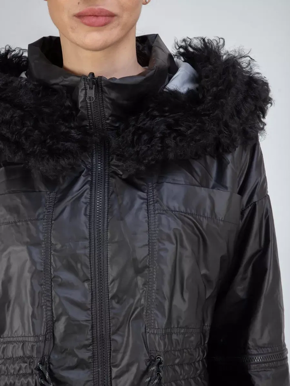 Плащ осенний с мехом оверсайз пальто двухсторонний