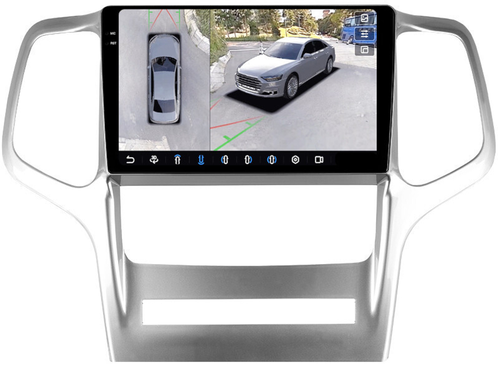 Магнитола для Jeep Grand Cherokee WK2 2010-2013 - FarCar BX9-360-9568 монитор 9.5" 2K QLED на Android 13, 6Гб+128Гб, CarPlay, 4G SIM-слот, 4 камеры в комплекте