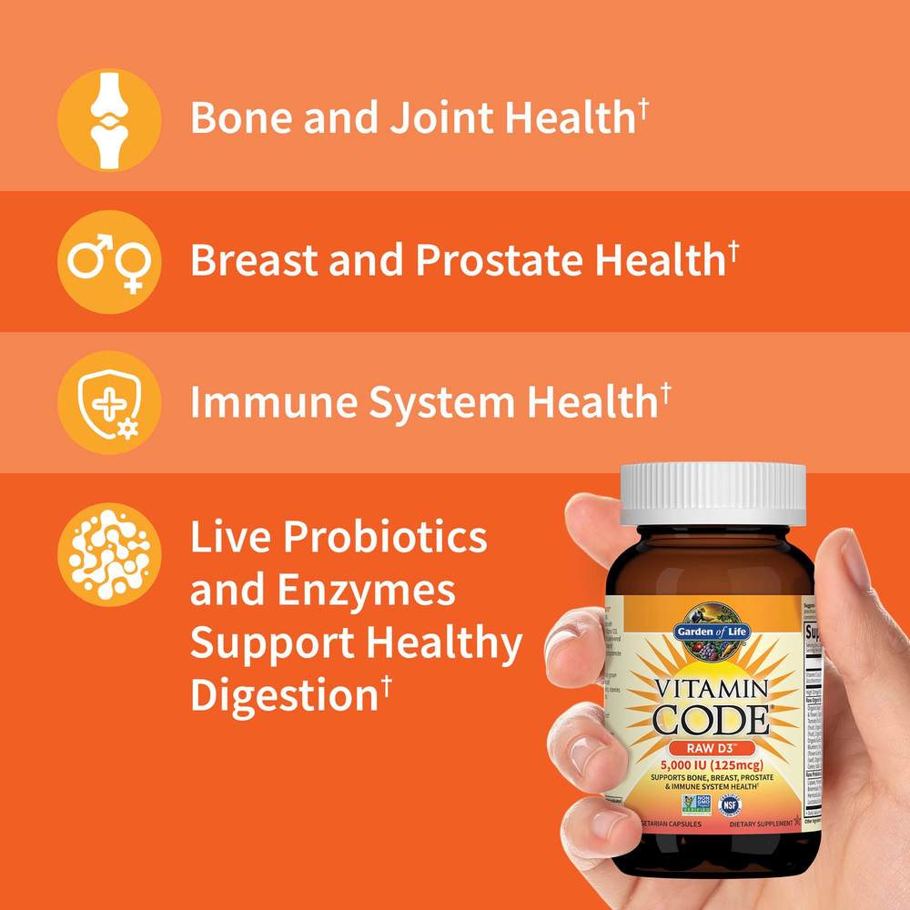 Garden of Life, Vitamin Code, Raw D3, 5000 МЕ, 60 вегетарианских капсул