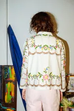 Рубашка Soeurs Украшенная Яркой Вышивкой / Big Pink Flowers Long Sleeve белая