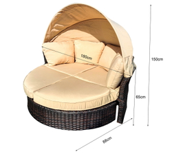 Трансформирующаяся круглдая кровать из ротанга JHB2165, цвет коричневый, подушки бежевые