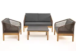 "Канны" лаунж-зона 4-местная из роупа со столиком "Канны" (серый гранит), основание дуб, роуп коричневый