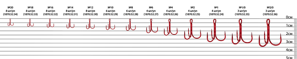 Крючки Select тройные treble hook TH-36 Red #2/0 (3шт в упаковке)