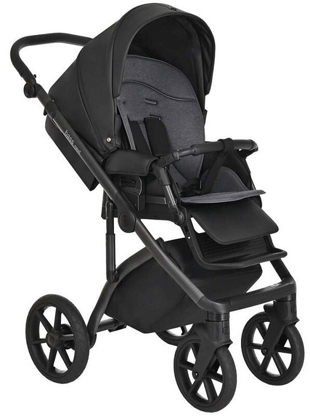 Детская коляска Roan Bass Next Кожа 3 в 1 с автокреслом Tutis Elo Lux EduSky Black RN088/1 Black/Black