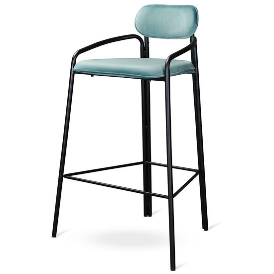 Стул барный ror, round, велюр, черный/светло-бирюзовый