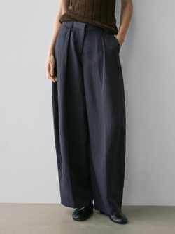 Massimo Dutti Свободные брюки со складками, темно-синий