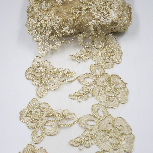 Кружево кордовое на сетке "Золотой век" 17 см золото