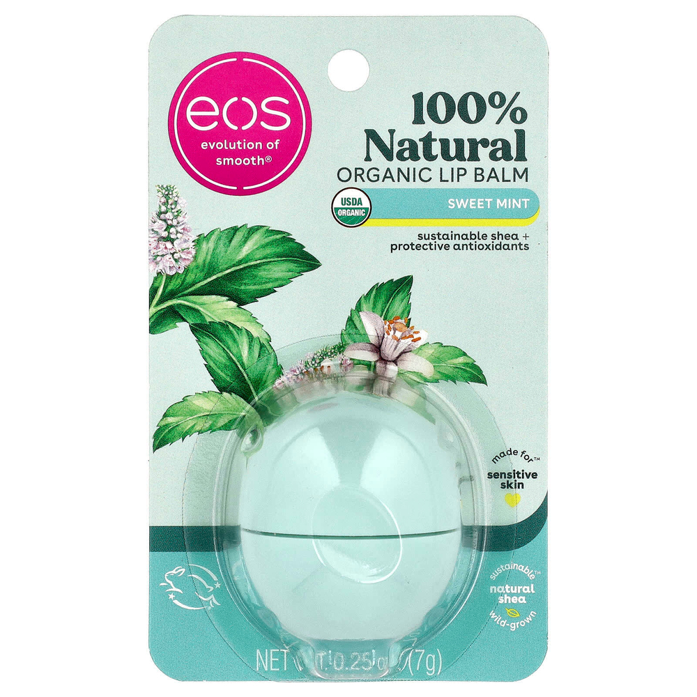 EOS, 100% натуральный органический бальзам для губ, сладкая мята, 7 г (0,25 унции)