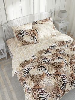 Пододеяльник Сказка "Сафари/Латте" 1,5-сп 145х215 см на молнии , перкаль