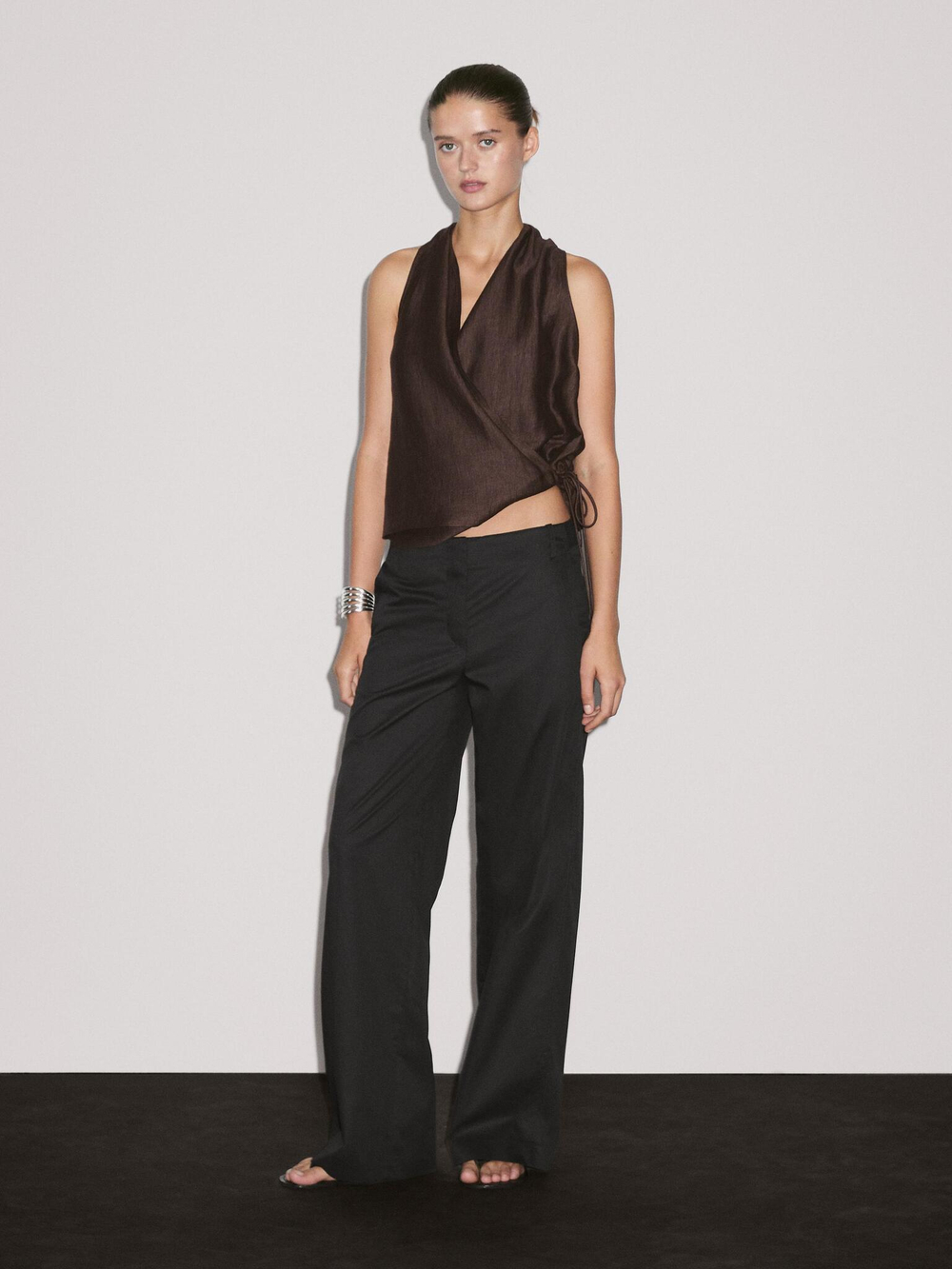 Massimo Dutti Брюки прямого кроя из 100% хлопка со средней посадкой, черный