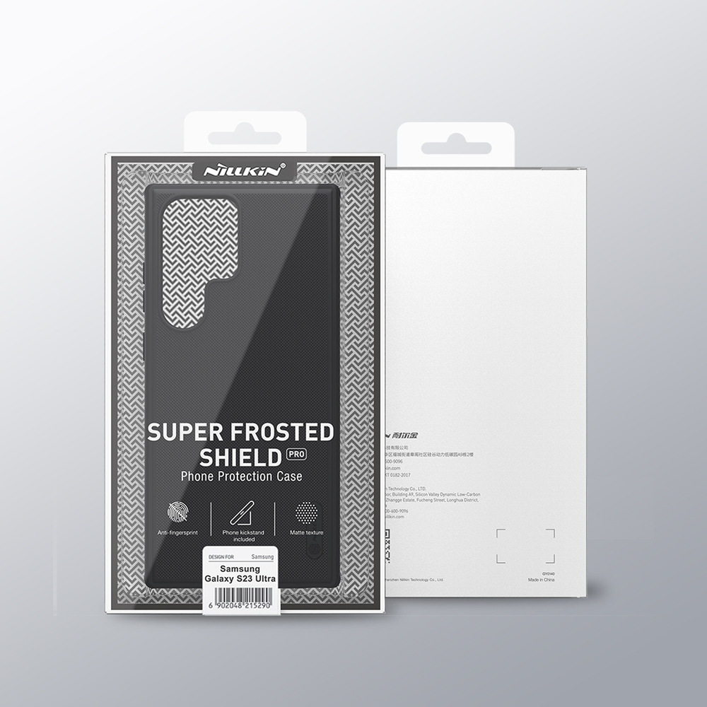 Чехол усиленный от Nillkin для Samsung Galaxy S23 Ultra с 2023 года, серия Super Frosted Shield Pro, двухкомпонентный, черный цвет
