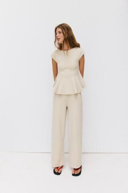 ZARA БРЮКИ ПРЯМОГО КРОЯ ИЗ ТКАНИ ПИКЕ С ПУГОВИЦАМИ, ЭКРЮ