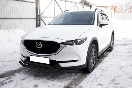 Защита переднего бампера (нержавейка) Mazda CX-5 (2017-2023) d57+d32 (черный)
