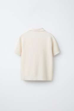 ZARA БАЗОВОЕ ПОЛО В РУБЧИК, ЭКРЮ