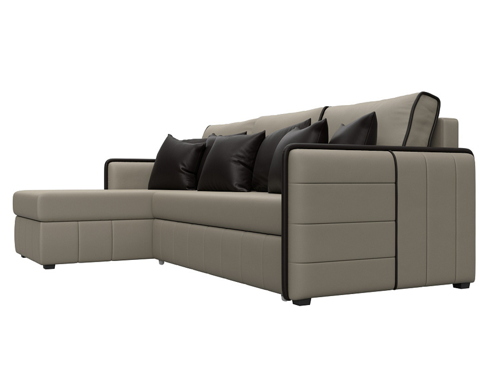 Диван угловой Лига-078 угол универсальный ЭКОКОЖА GRIFON 04 бежевый/GRIFON 12 коричневый