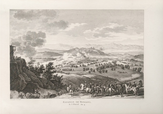 Сражение при Мондови 22 апреля 1796 года. Гравюра из альбома Военные кампании Франции. Париж. 1834