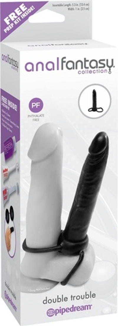 Черная насадка на пенис для двойного проникновения Double Trouble - 15,3 см. (Цвет: черный)