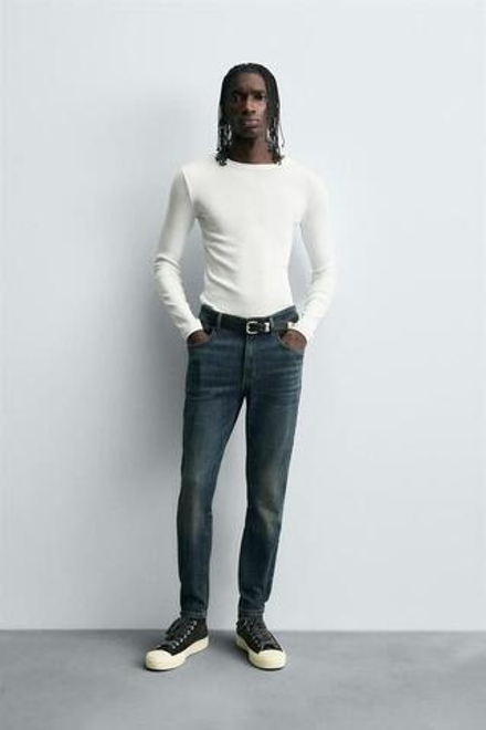 ZARA УКОРОЧЕННЫЕ ДЖИНСЫ SKINNY, СИНИЙ