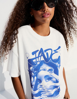 BERSHKA Футболка оверсайз JADE, белый