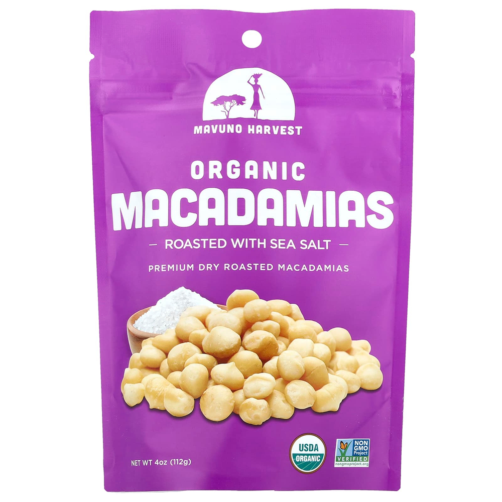 Mavuno Harvest, Органические макадамии, обжаренные с морской солью, 112 г (4 унции)