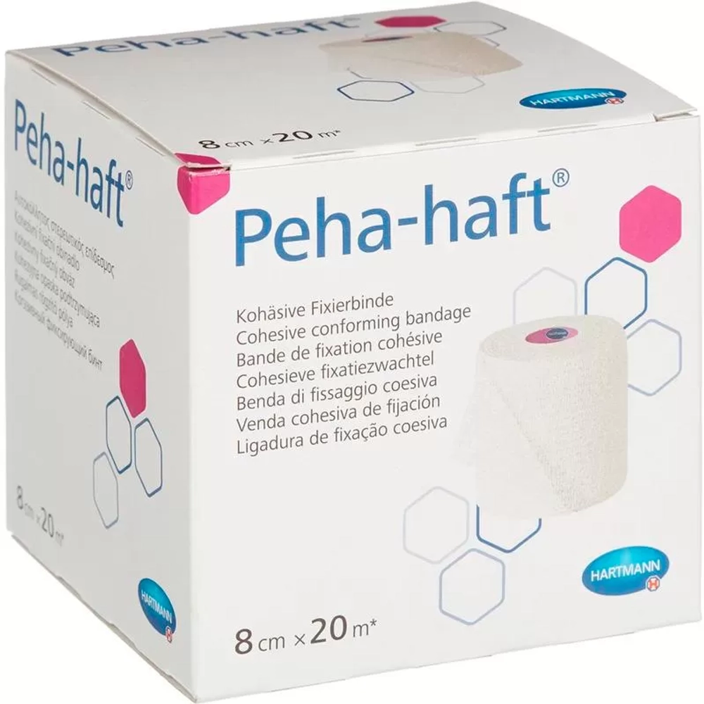 3000131 Бинт Peha-haft Color white/Пеха-хафт колор белый 8 см x 20 м, бинт когезивный эластичный фиксирующий, 1 шт
