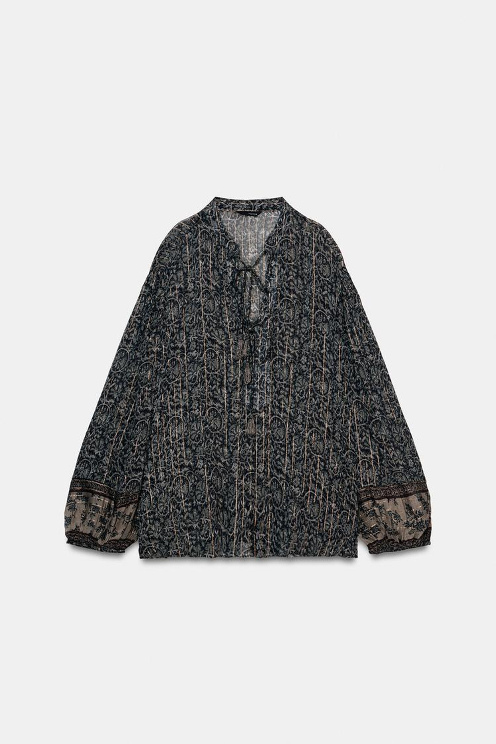 ZARA БЛУЗА ИЗ ТКАНИ С ПРИНТОМ И БЛЕСТЯЩЕЙ НИТЬЮ, РАЗНОЦВЕТНЫЙ