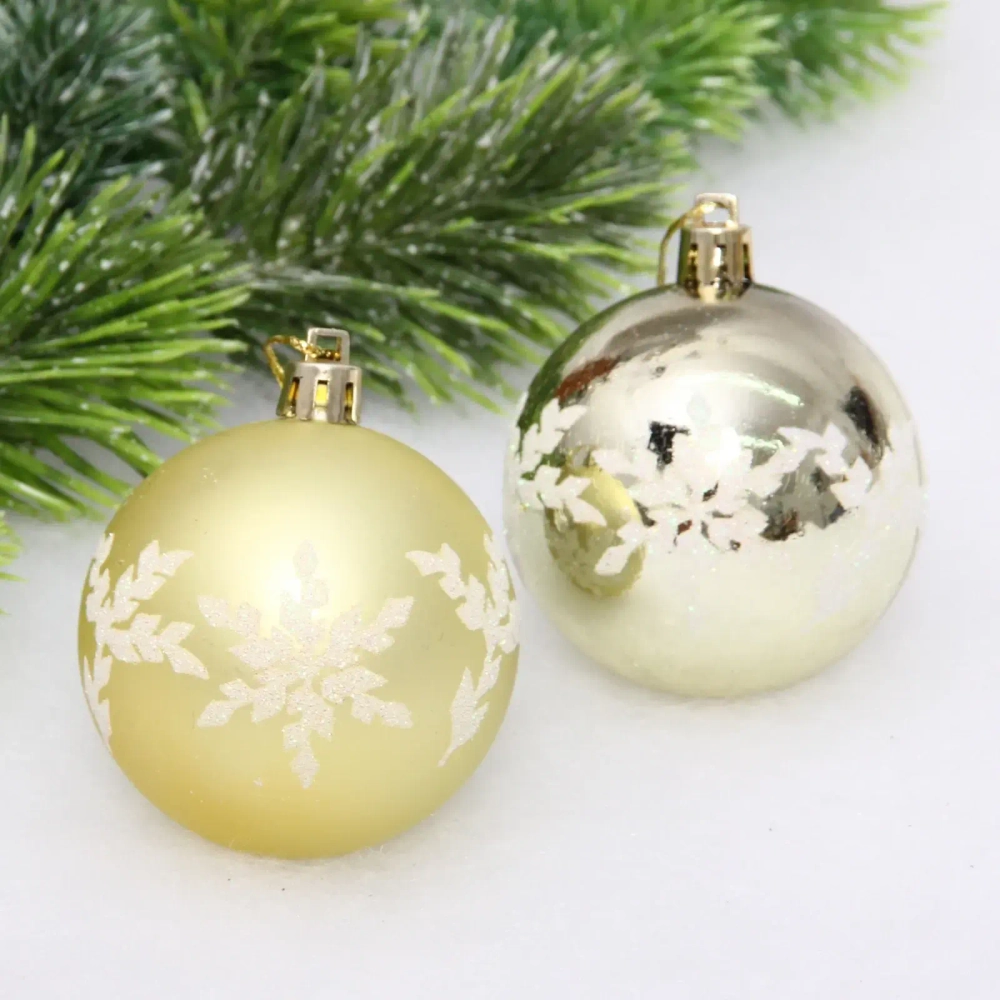 Новогодние шары «Снежный шарм» 6 см (набор 6 шт), Золото