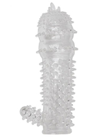 Прозрачная шипастая насадка с язычком - 14,2 см. (Цвет: прозрачный)