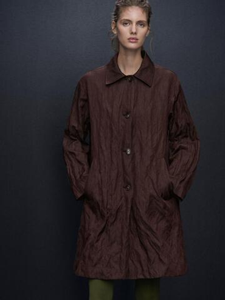 Massimo Dutti Тренч из жатой ткани, бордо