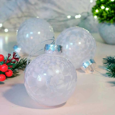 Шар новогодний 3шт 8см "Морозный узор" цвет жемчужный