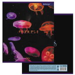 Тетрадь 36 л., А5, клетка, Alingar "Медузы", скрепка, второй блок, мелованный картон (стандарт), 4 дизайна в пленке т/у