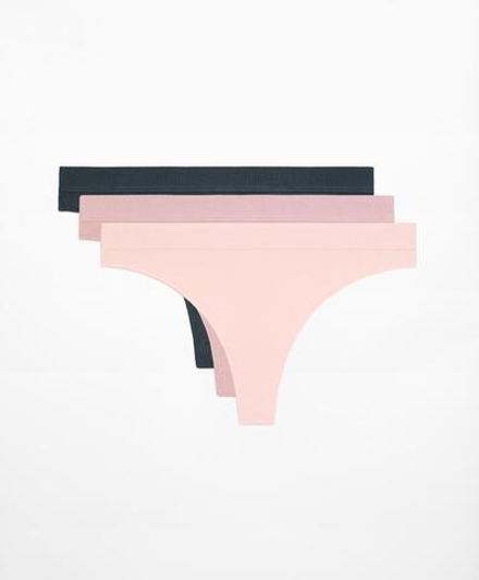 OYSHO Набор из 3 пар трусов-стрингов с логотипом, розовый