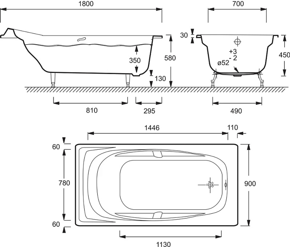 Ванна чугунная Jacob Delafon Super repos 180х90 пристенная (E2902-00)