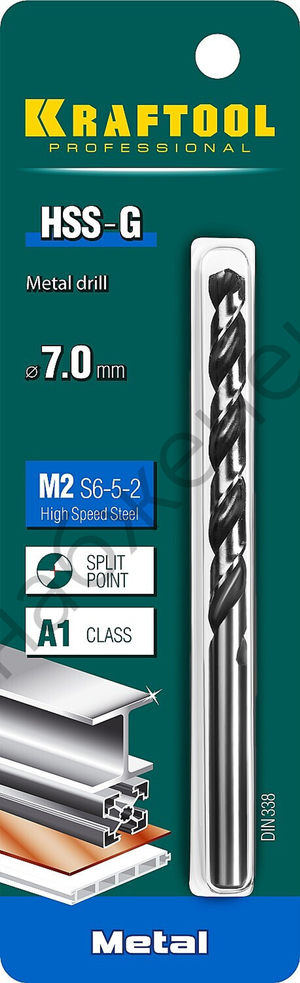 KRAFTOOL HSS-G 7.0 х109мм, Сверло по металлу HSS-G, сталь М2(S6-5-2)